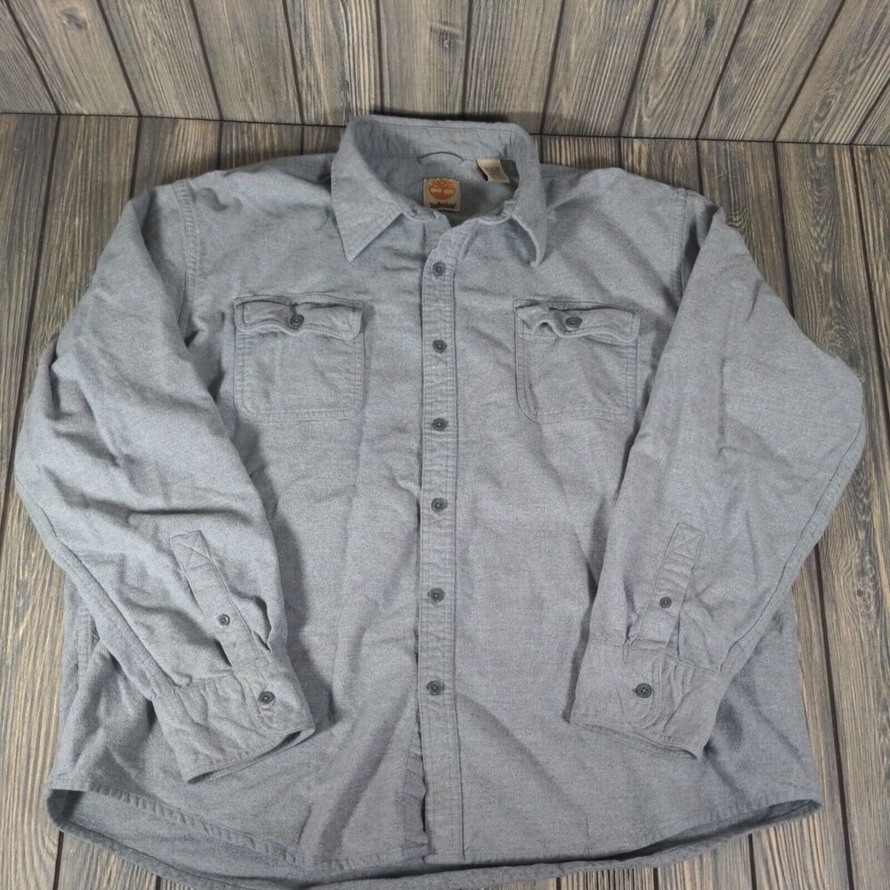 Timberland Men 2XL Chamois Heavyweight‎ Button Up Workwear Cotton Shirt Gray